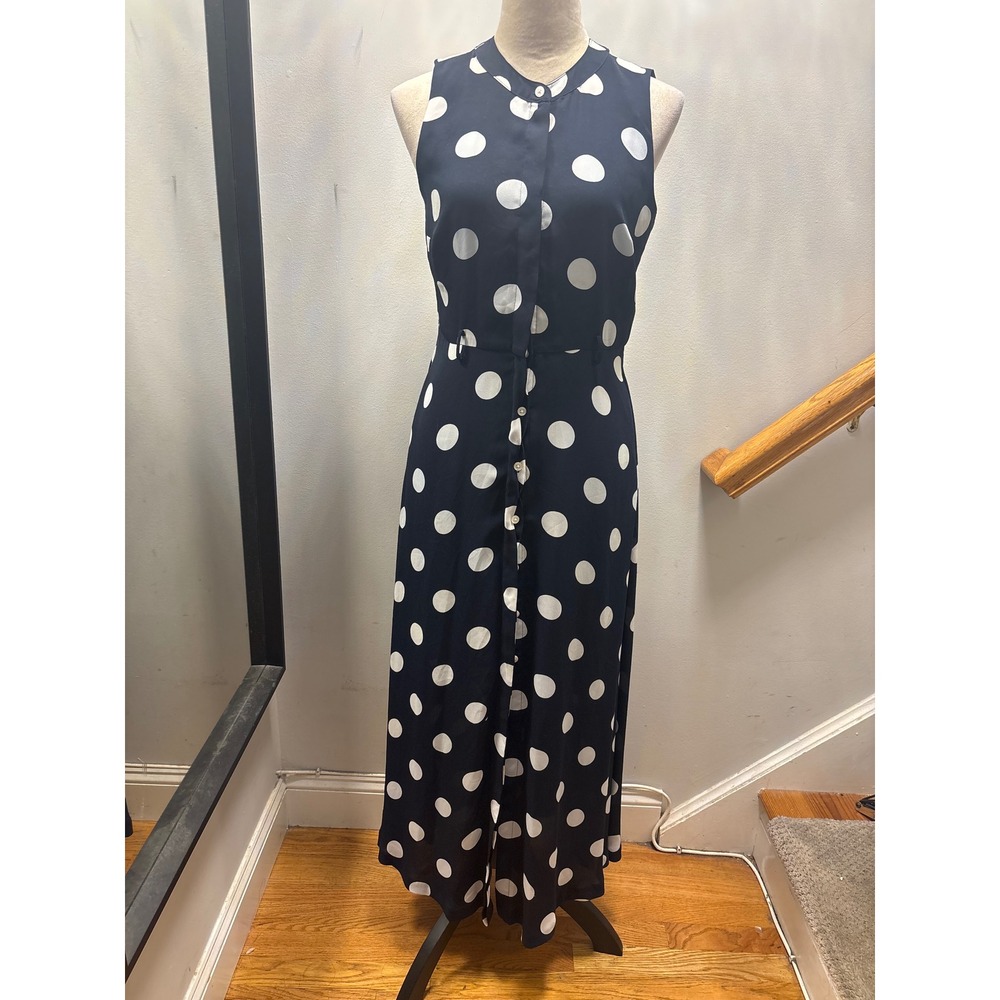 Banana Republic Maxi Dress Womens 6 Navy White Polka Dot Button Front no belt